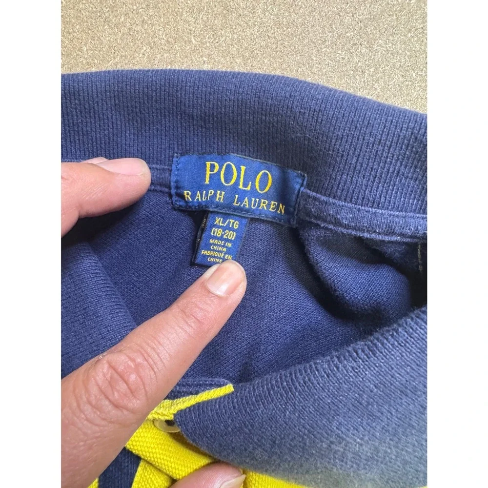 Polo Ralph Lauren Boys XL 18-20 Big Pony Crest Colorblock Polo Shirt Yellow Navy